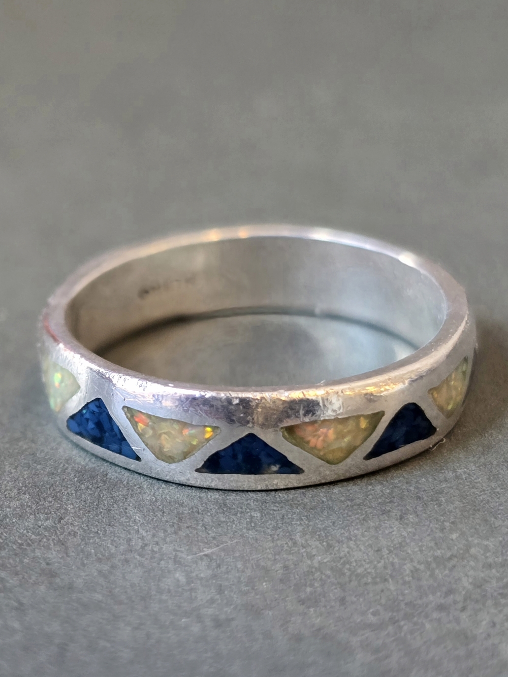 Sterling Silver Opal & Lapis Women's Band - Size 5